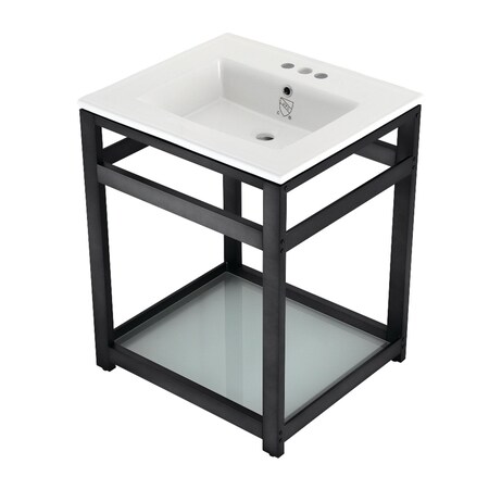 Kingston Brass VWP2522W4B0 25" Ceramic Console Sink (4", 3-Hole), White/Matte Black VWP2522W4B0